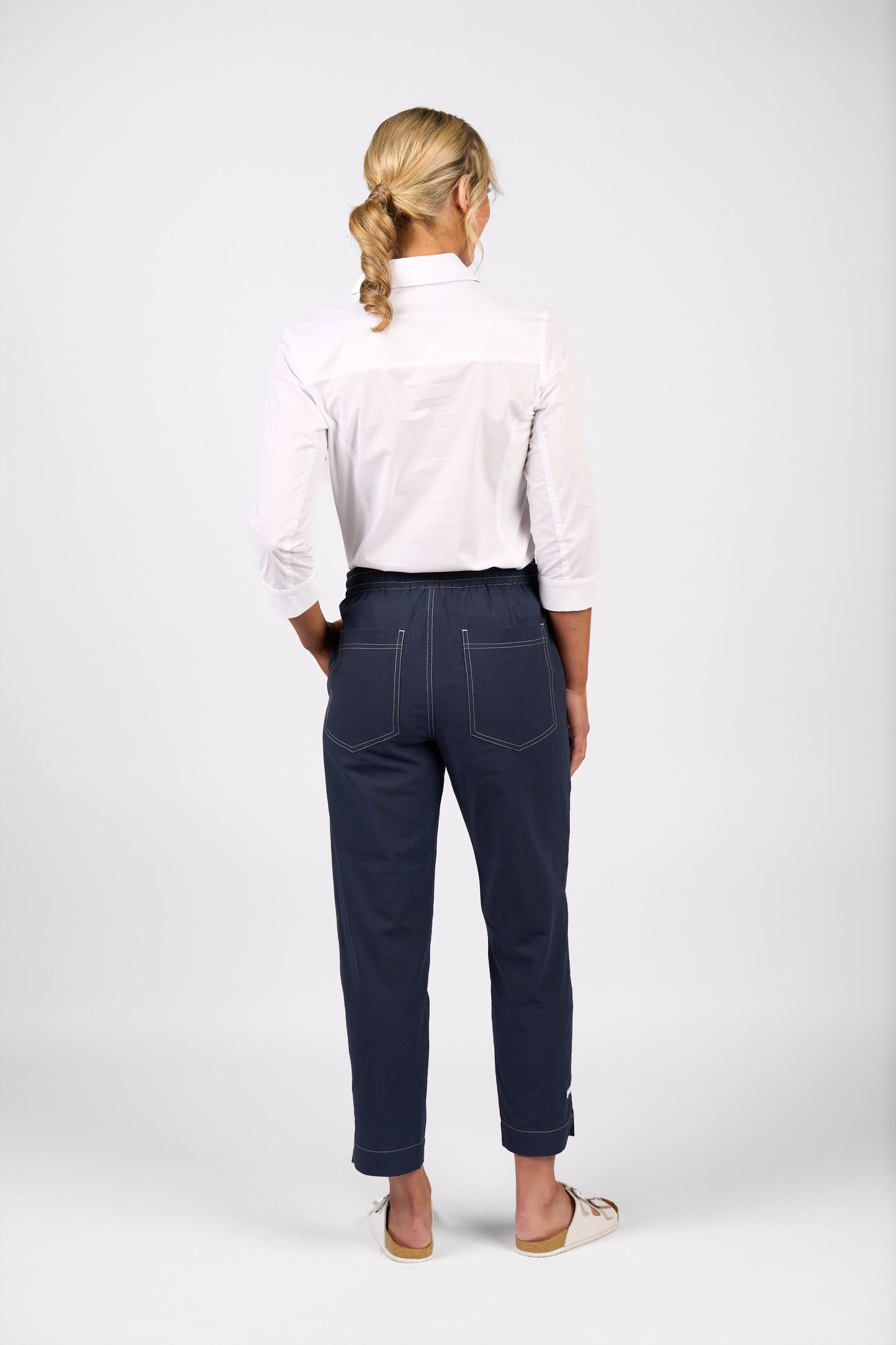 Ink Relaxed Leg Ankle Grazer Pant with Contrast Trim and Stitching