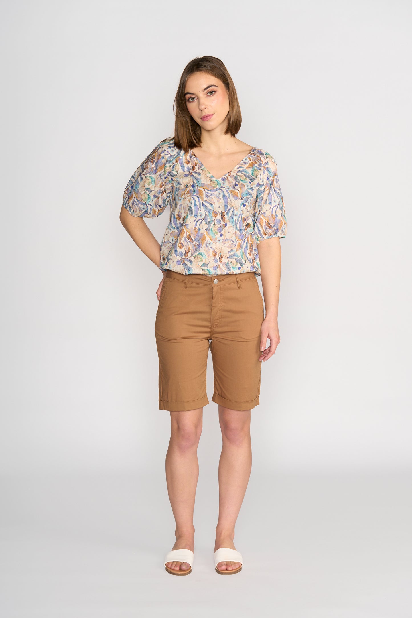 Pecan Slim Leg Above Knee Short
