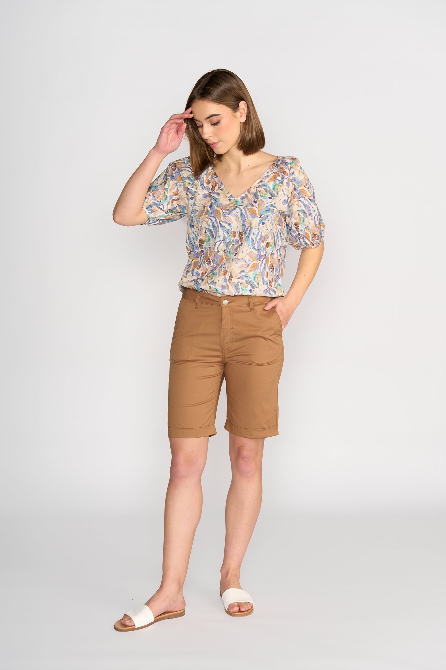 Pecan Slim Leg Above Knee Short