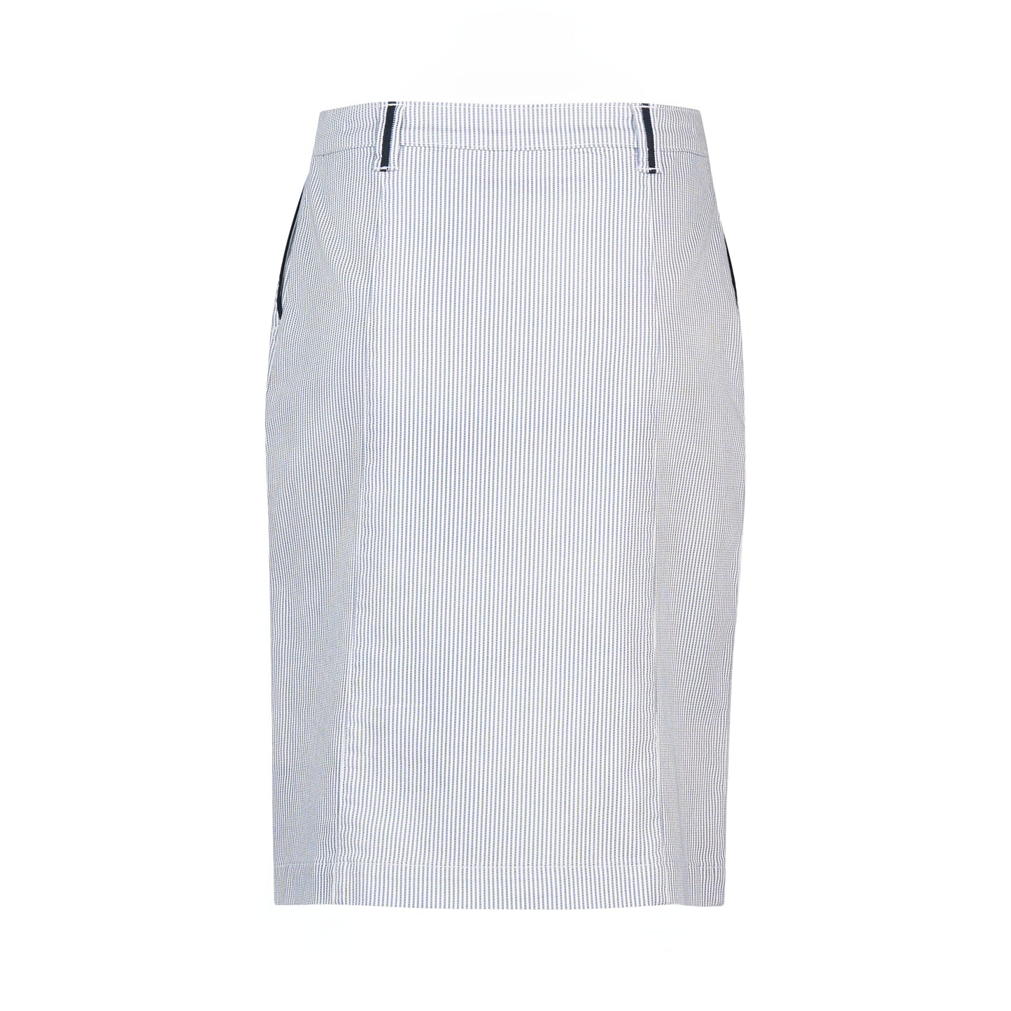 Ink/White Stripe Knee Length Skirt with Contrast Buttons and Trim