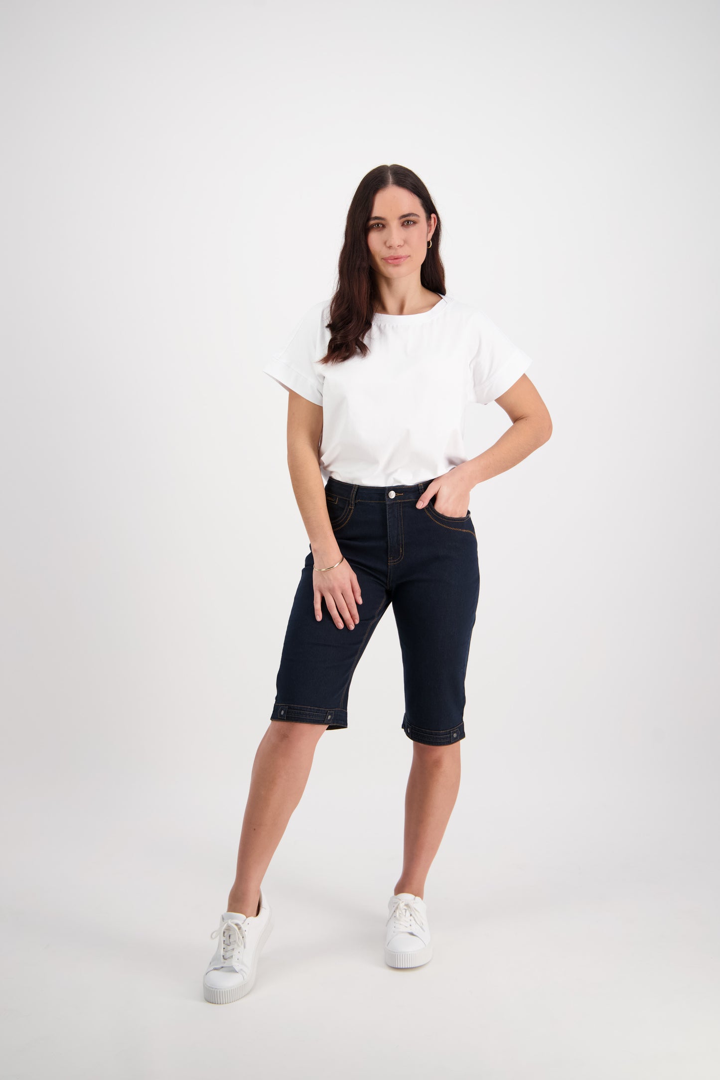 Indigo Denim Straight Leg Contrast Stitch Denim Short