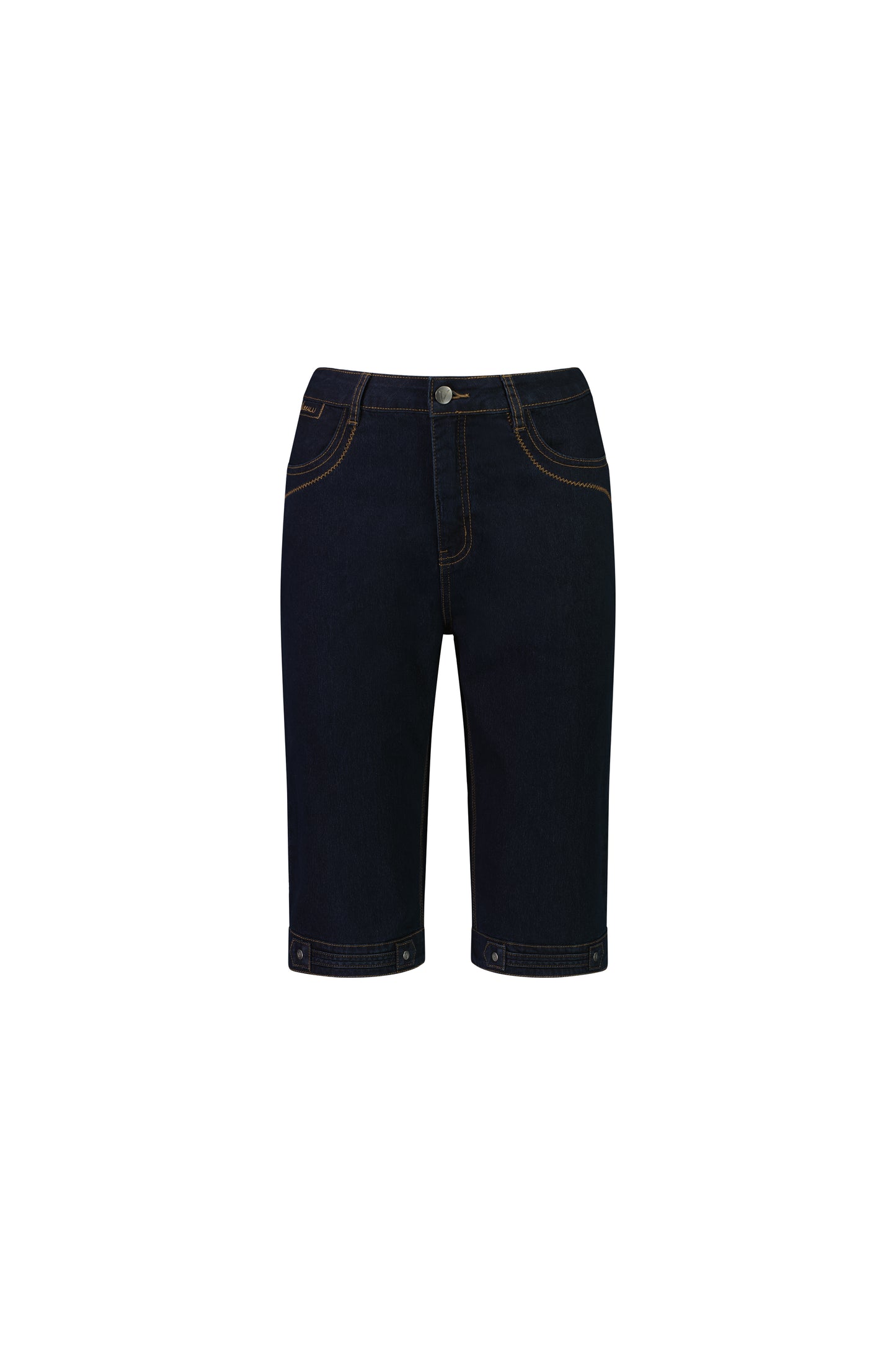 Indigo Denim Straight Leg Contrast Stitch Denim Short