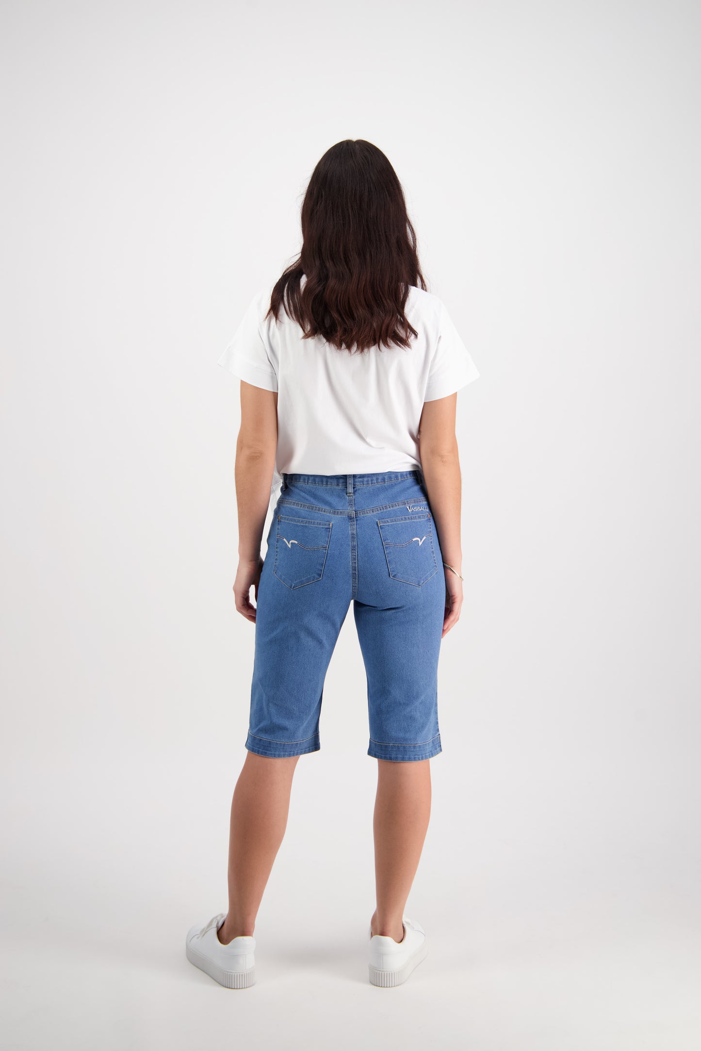 Light Denim Straight Leg Contrast Stitch Denim Short