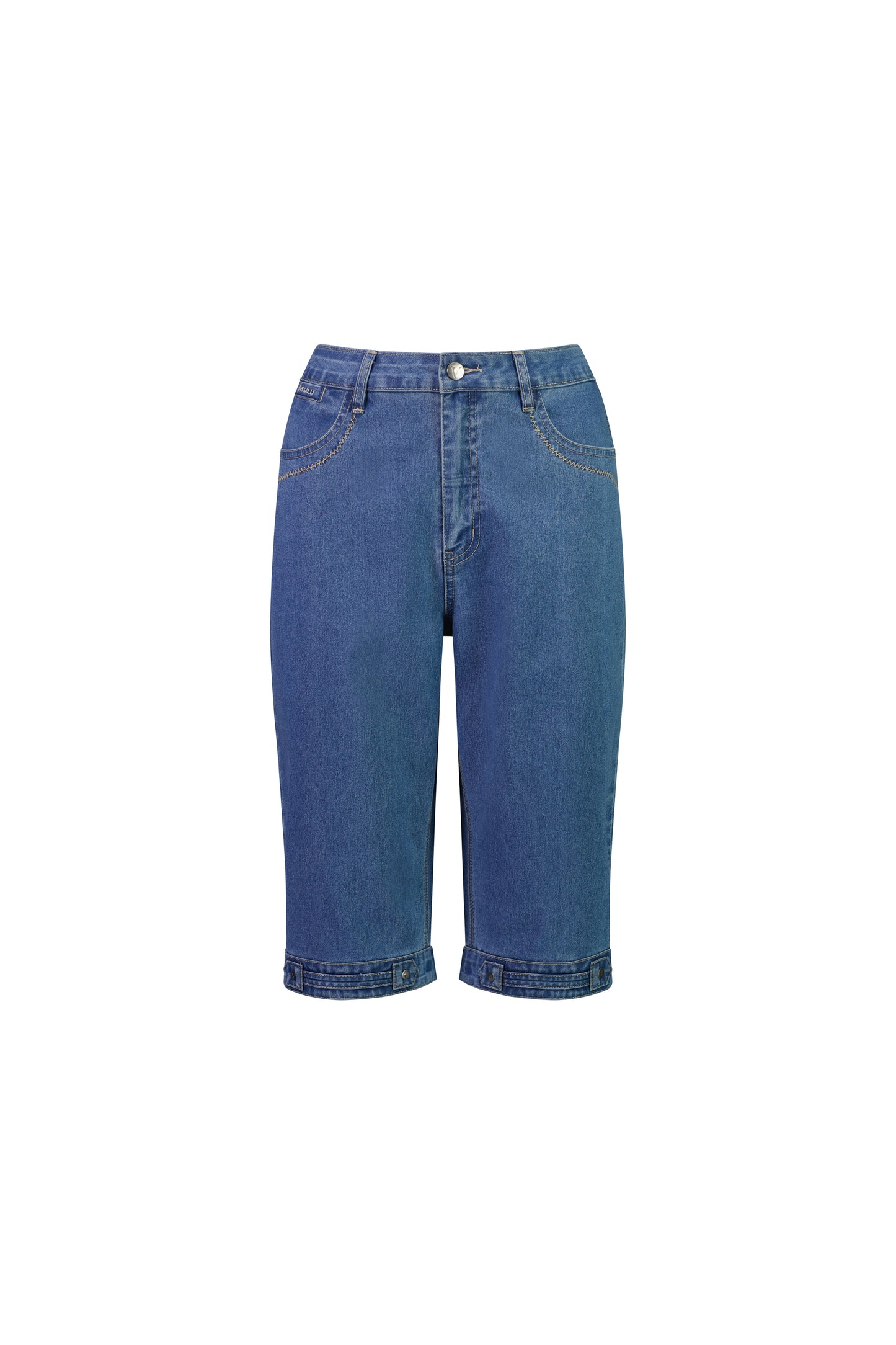 Light Denim Straight Leg Contrast Stitch Denim Short