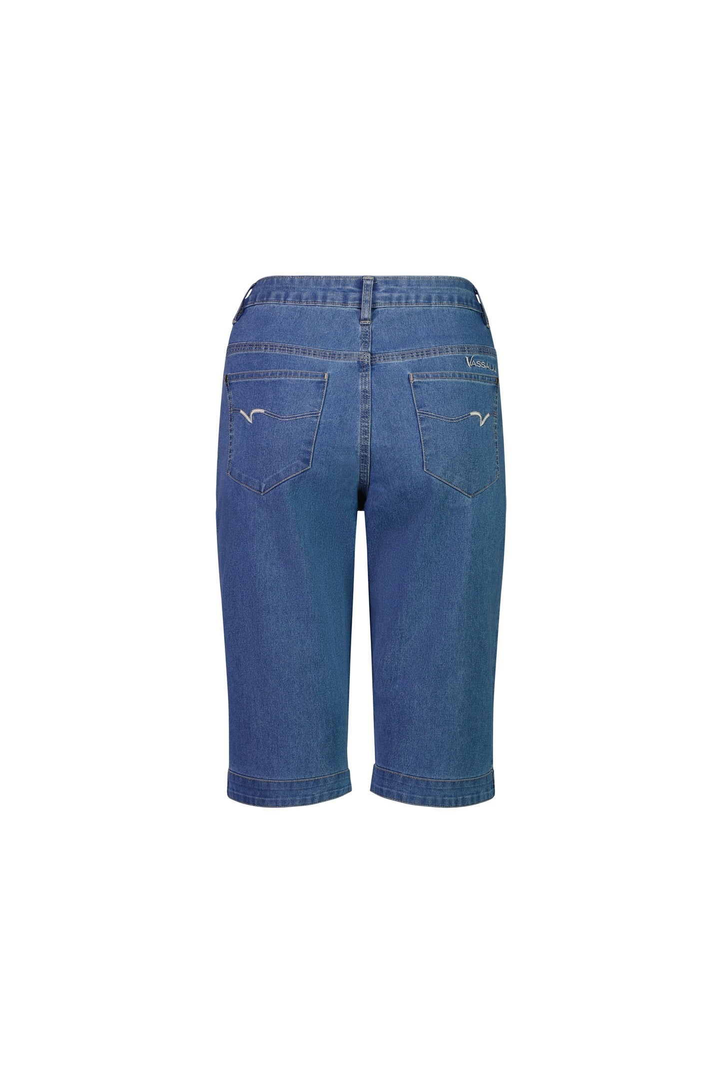 Light Denim Straight Leg Contrast Stitch Denim Short