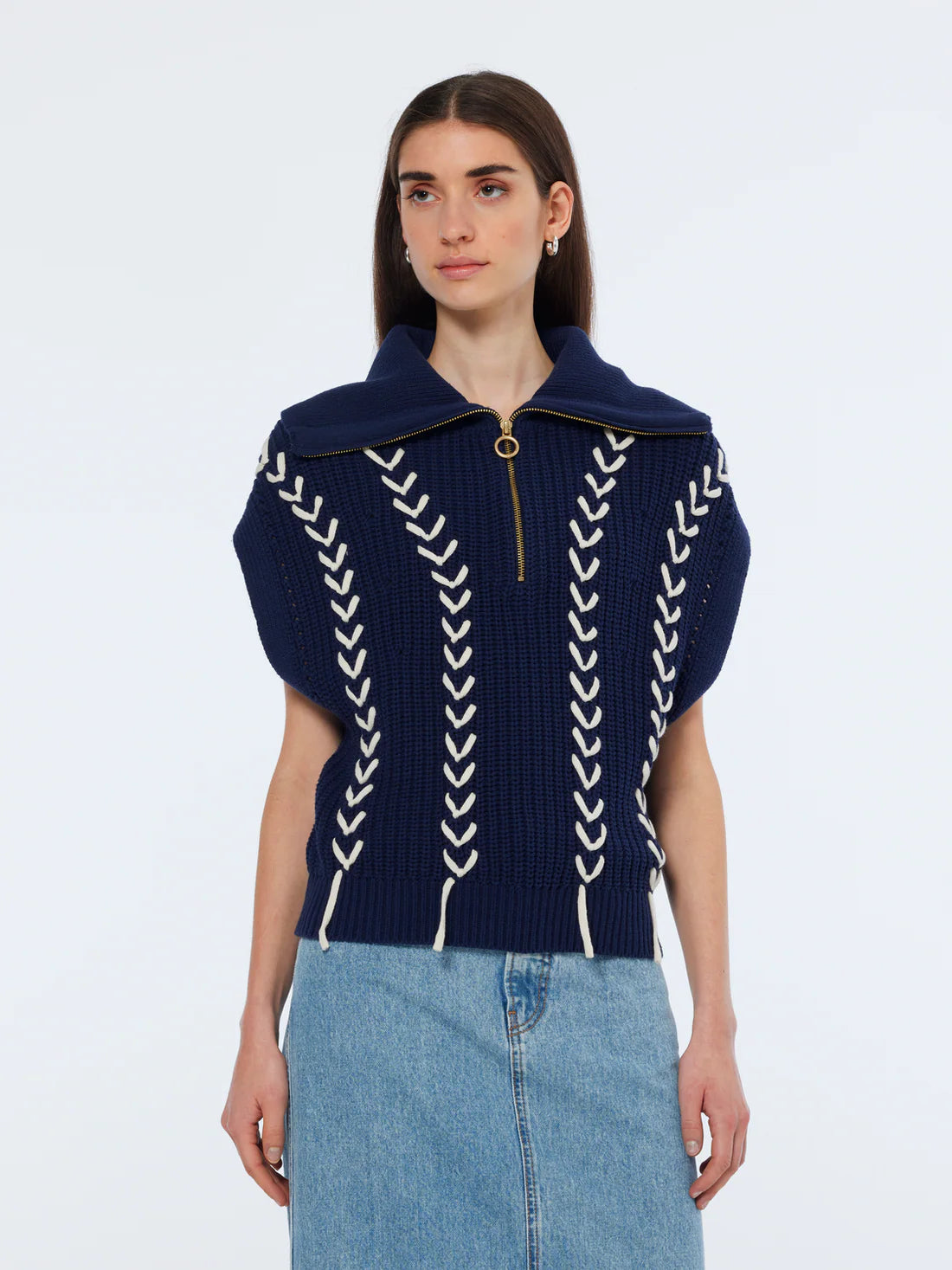 Lace Detail Half Zip Spencer