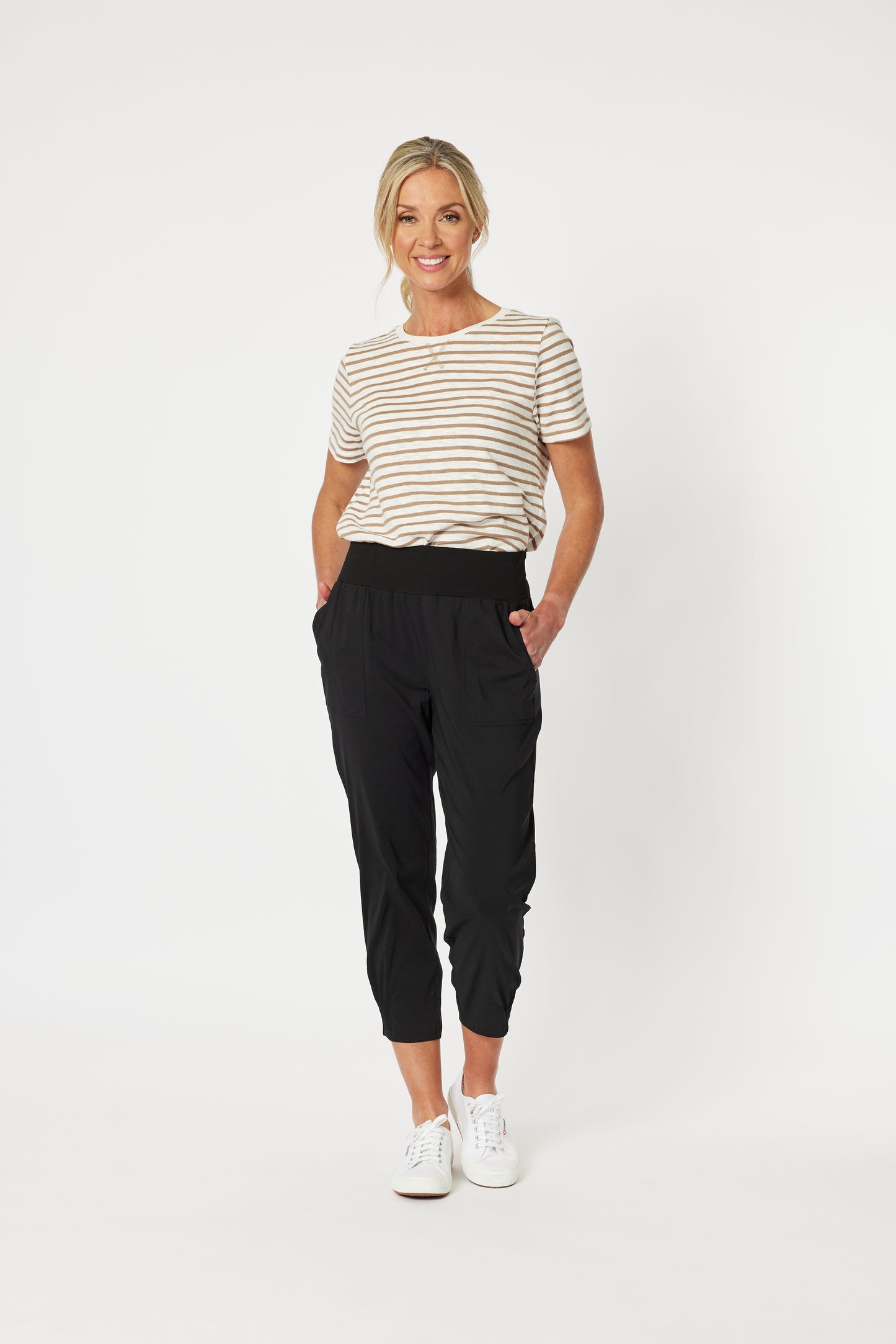 Sarah Rib Waist Linen Pant - Black