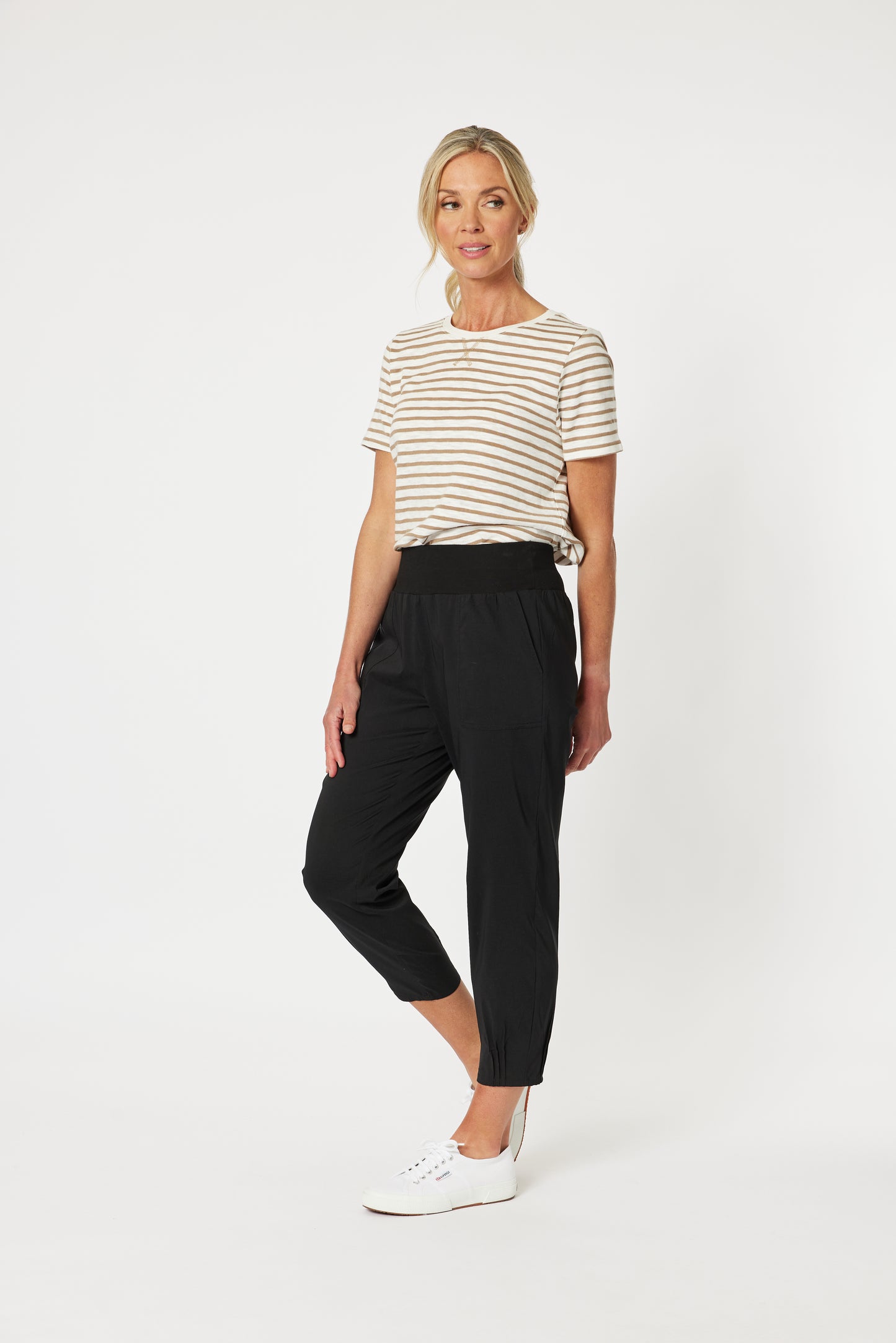 Sarah Rib Waist Linen Pant - Black