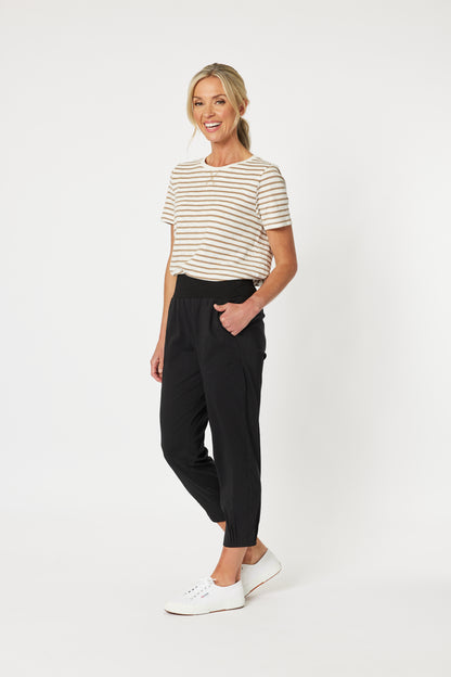 Sarah Rib Waist Linen Pant - Black