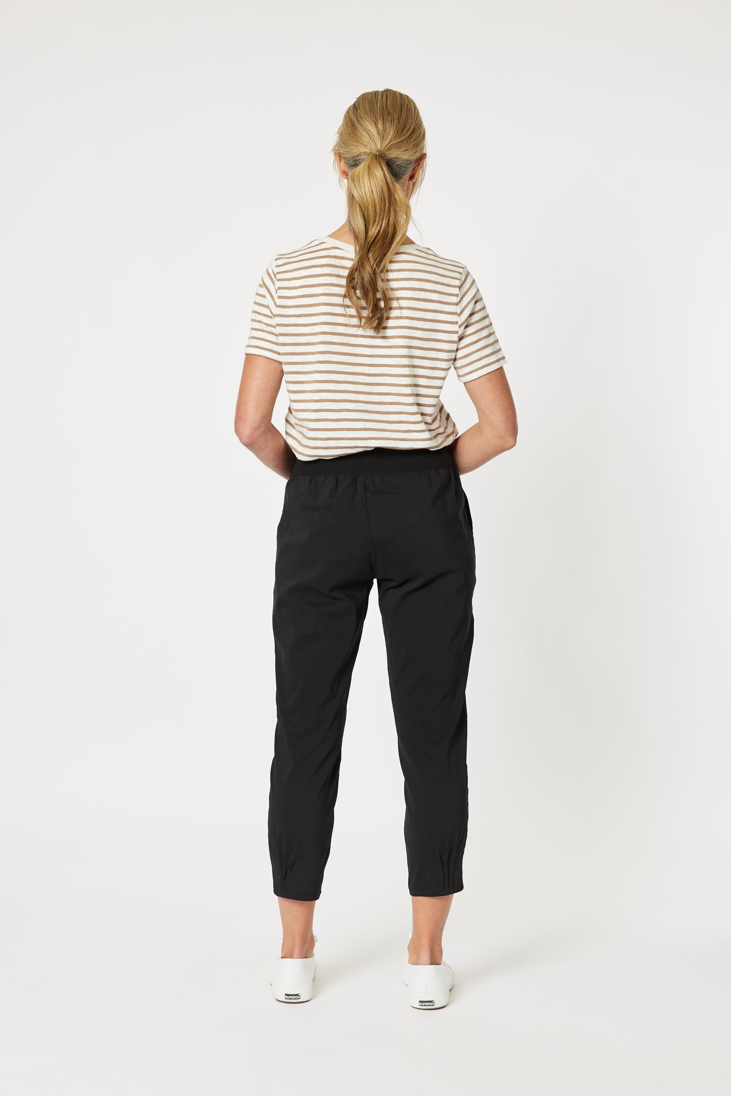 Sarah Rib Waist Linen Pant - Black