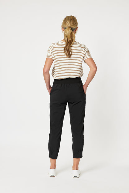 Sarah Rib Waist Linen Pant - Black