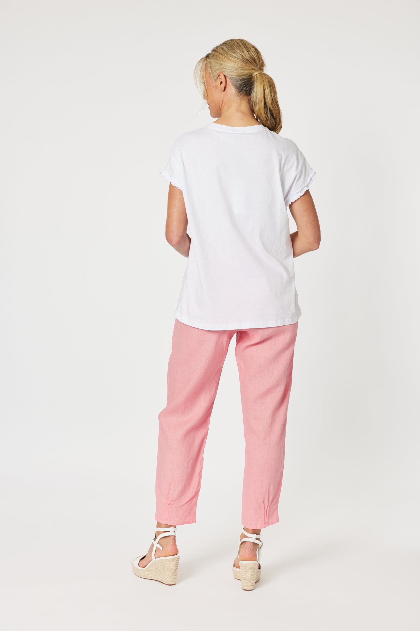 Sarah Rib Waist Linen Pant - Coral