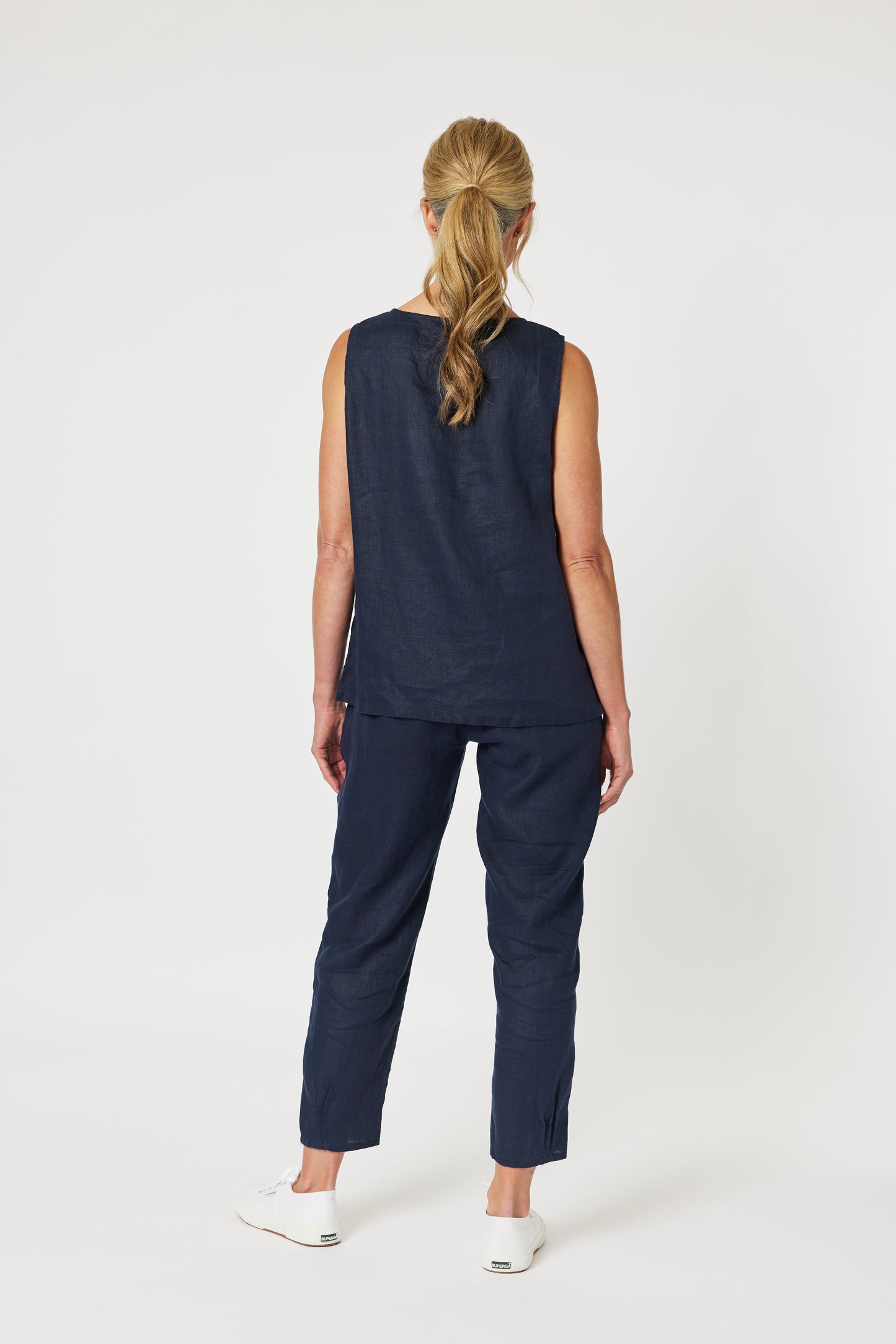 Sarah Rib Waist Linen Pant - Navy