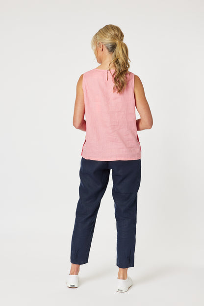 Sarah Rib Waist Linen Pant - Navy