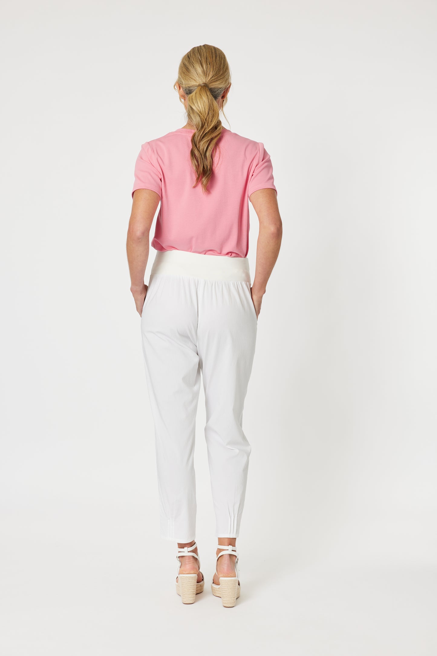 Sarah Rib Waist Linen Pant - White