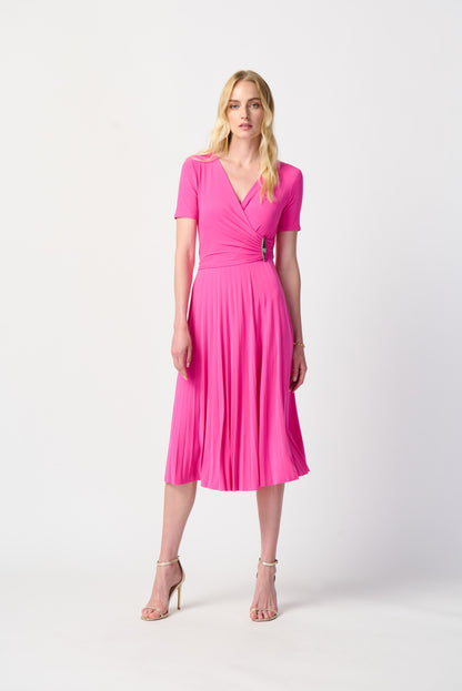 Silky Knit Pleated Wrap Dress