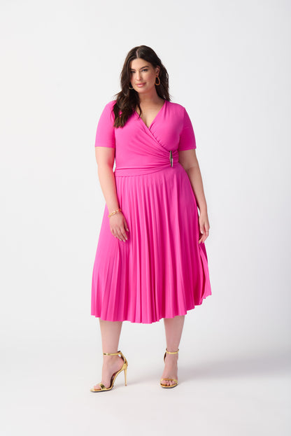 Silky Knit Pleated Wrap Dress