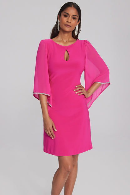 Silky Knit Shift Dress with Chiffon Sleeves