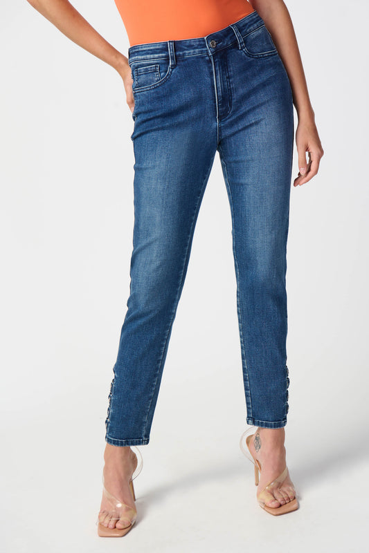 Classic Slim Jeans with Embellished Hem
