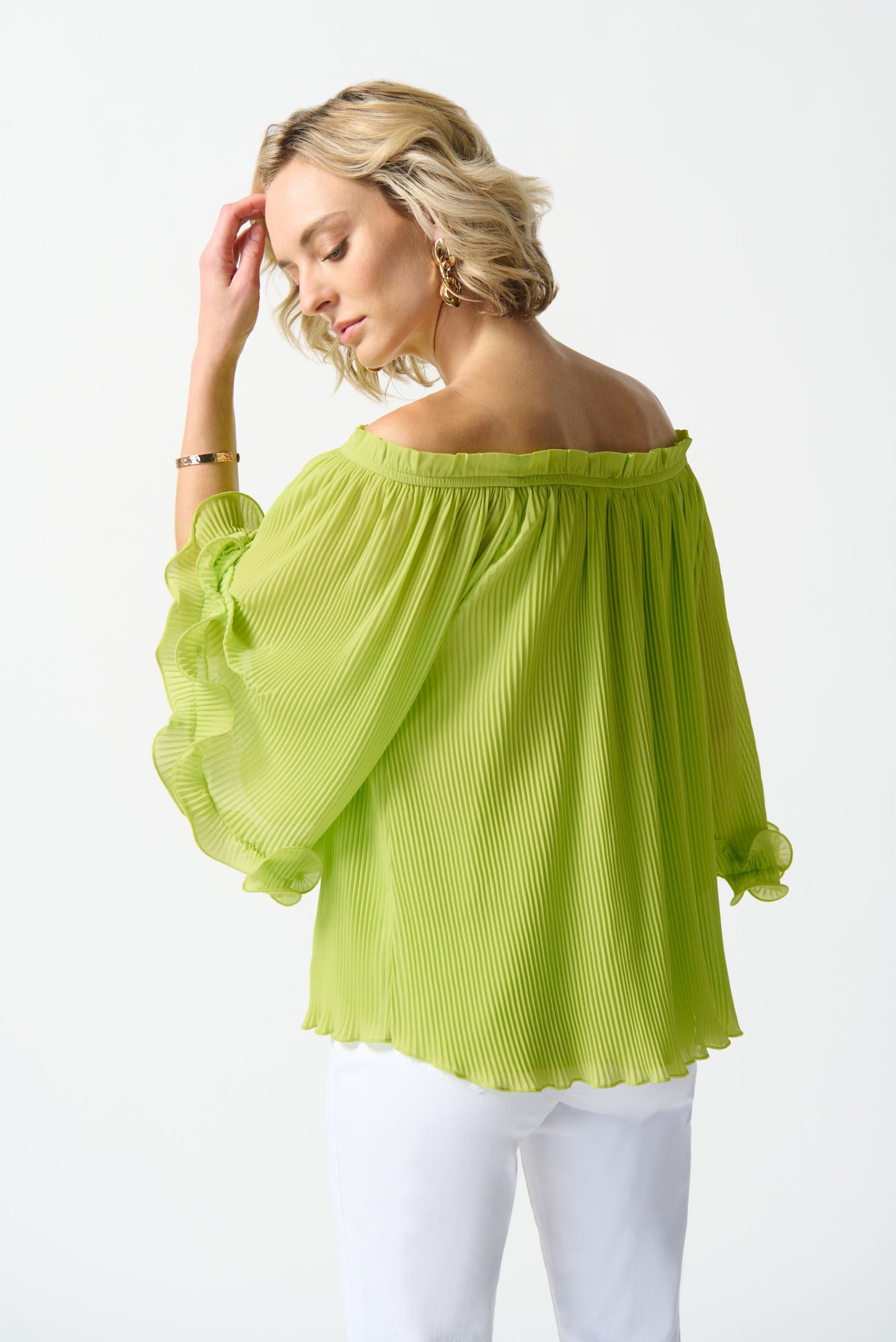 Chiffon Off-The-Shoulder Pleated Top