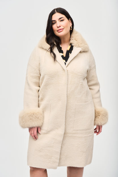 Feather Yarn and Faux Fur Sweater Coat