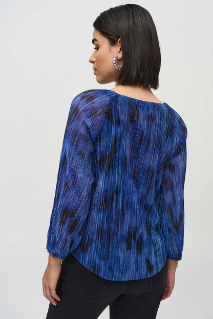 Pleated Knit Abstract Print Flared Top