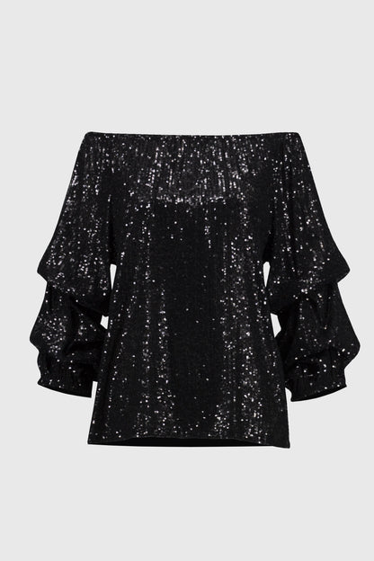 Sequin Off-Shoulder Puff Sleeve Top