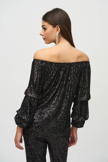 Sequin Off-Shoulder Puff Sleeve Top