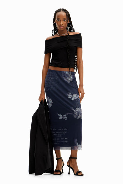 Tulle Newspaper Midi Skirt