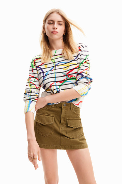 Short Striped Arty Pullover