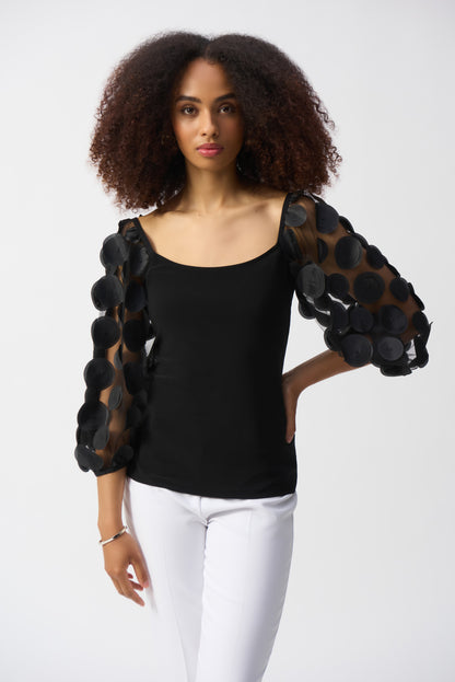 Silky Knit Top With 3D Dot Sleeves