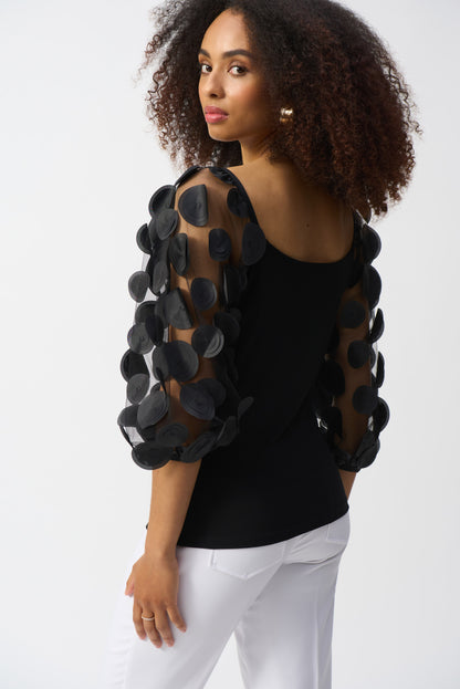 Silky Knit Top With 3D Dot Sleeves