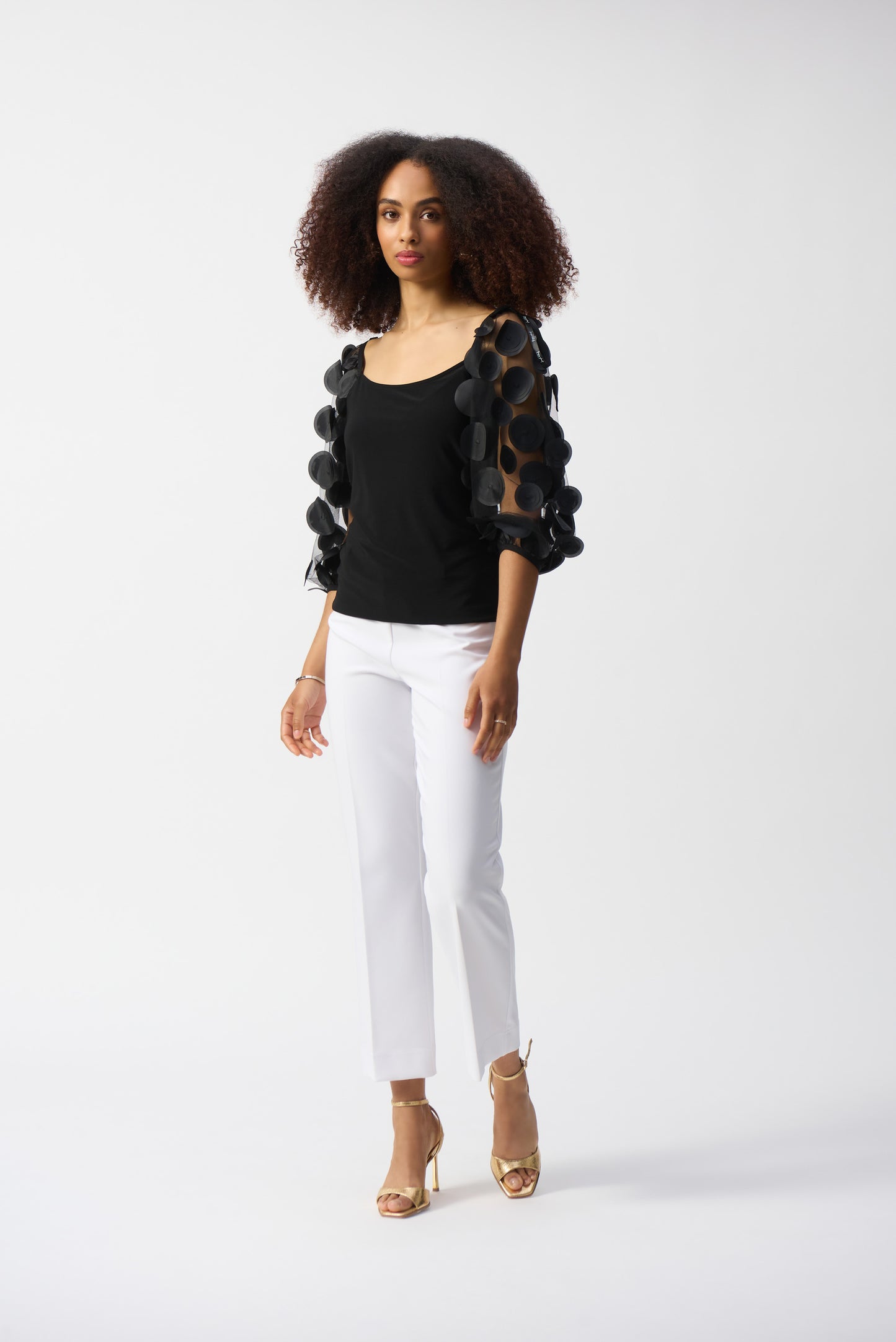 Silky Knit Top With 3D Dot Sleeves