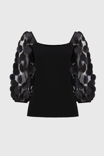 Silky Knit Top With 3D Dot Sleeves