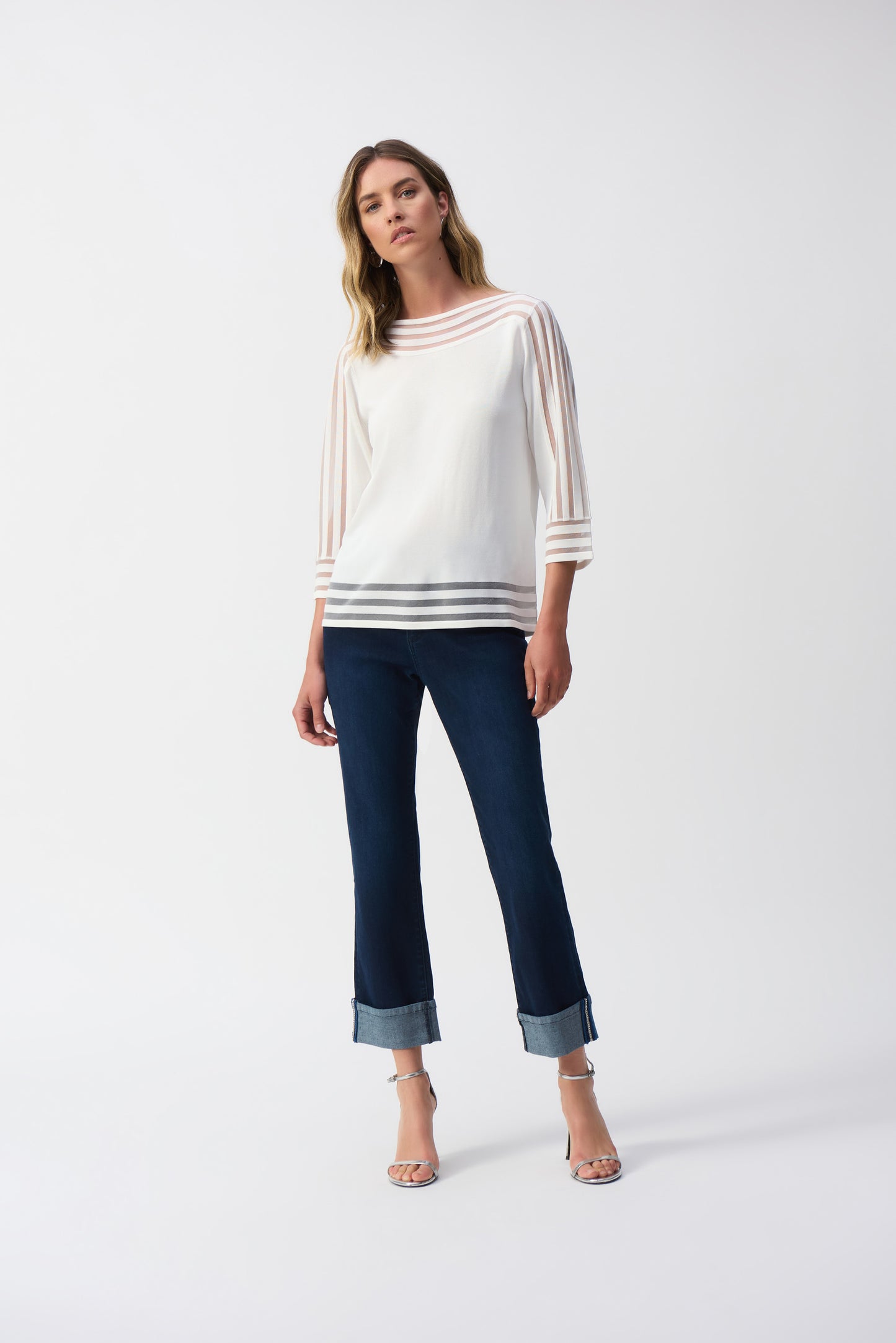 Sweater Knit Pullover with Mesh Stripe Detail