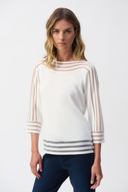 Sweater Knit Pullover with Mesh Stripe Detail