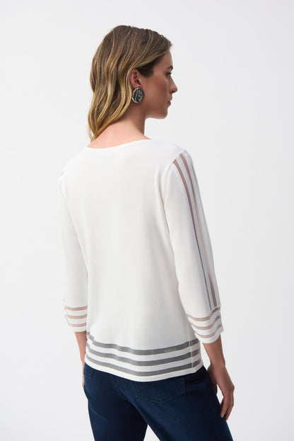 Sweater Knit Pullover with Mesh Stripe Detail