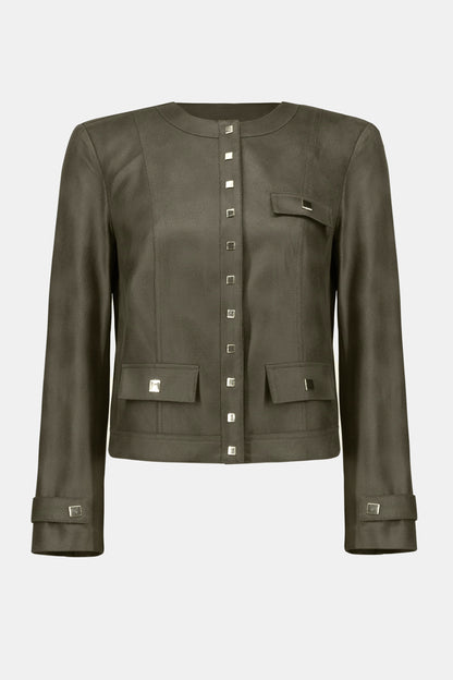 Foiled Faux Suede Fitted Jacket