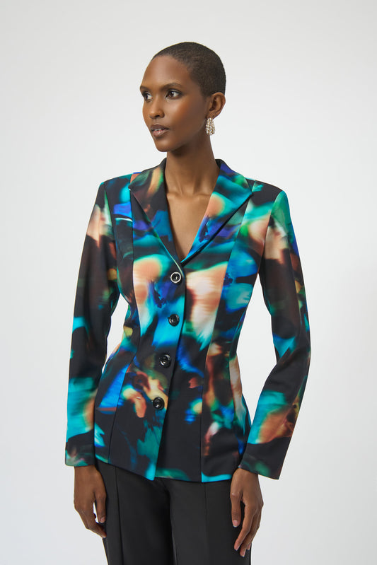 Silky Knit Abstract Print Fitted Blazer