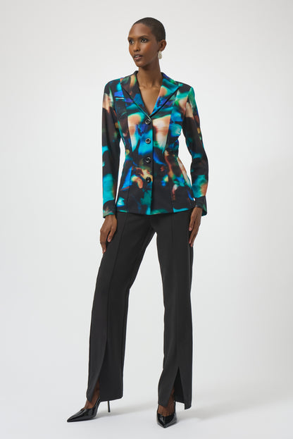 Silky Knit Abstract Print Fitted Blazer