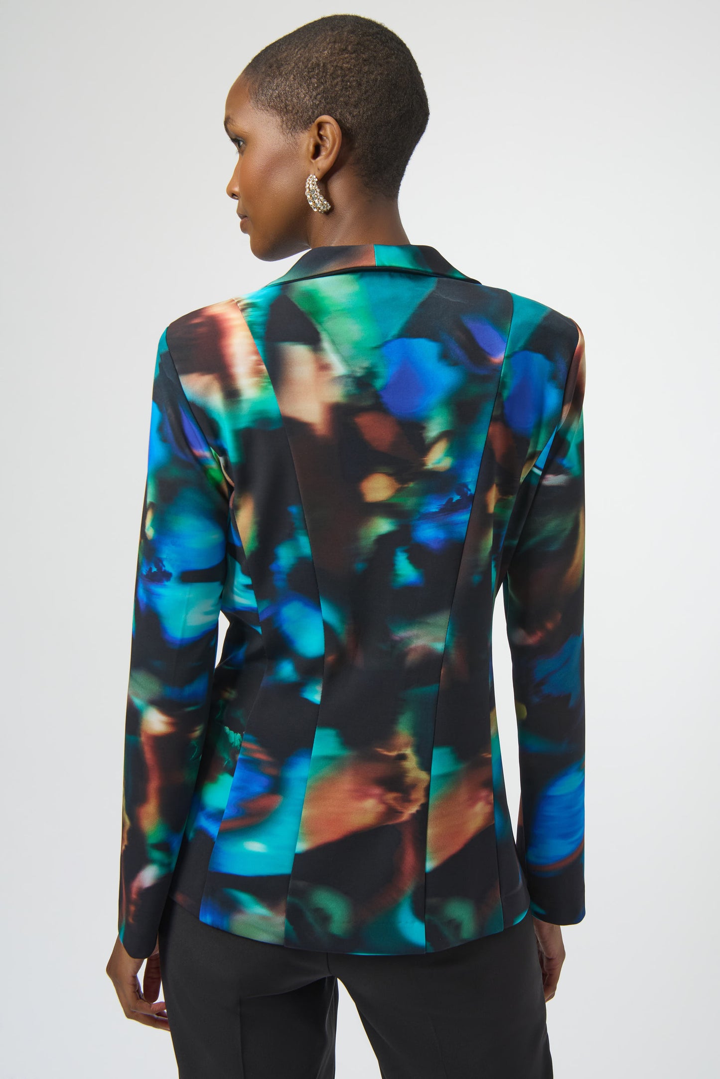 Silky Knit Abstract Print Fitted Blazer