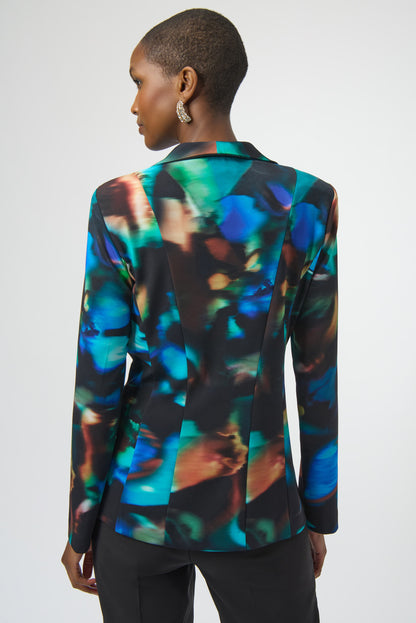 Silky Knit Abstract Print Fitted Blazer