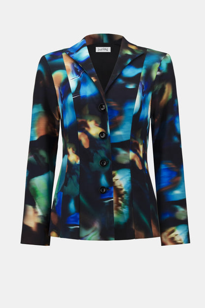 Silky Knit Abstract Print Fitted Blazer
