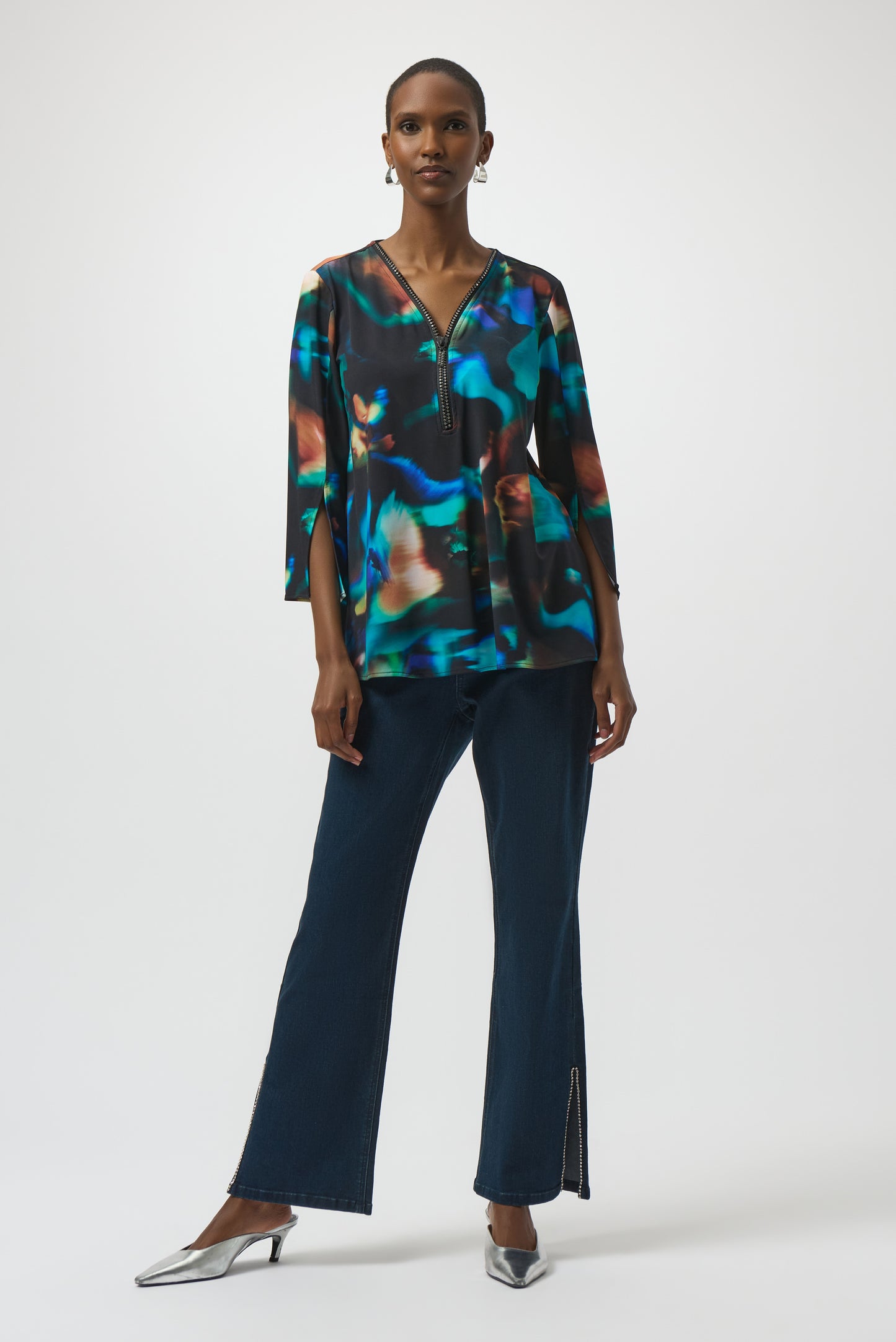 Silky Knit Abstract Print Fit and Flare Tunic
