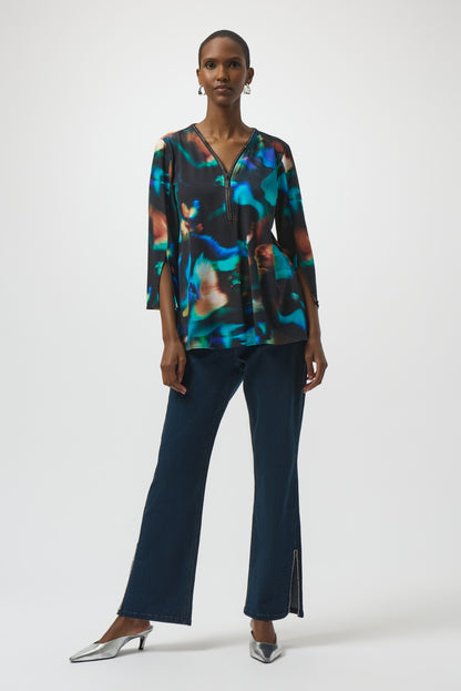 Silky Knit Abstract Print Fit and Flare Tunic