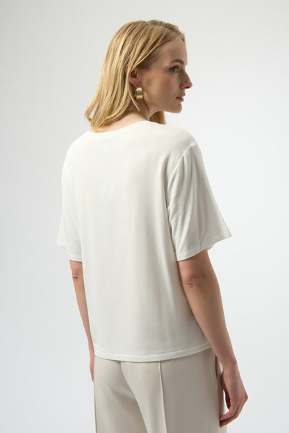 Knit T-Shirt with Rhinestone Word