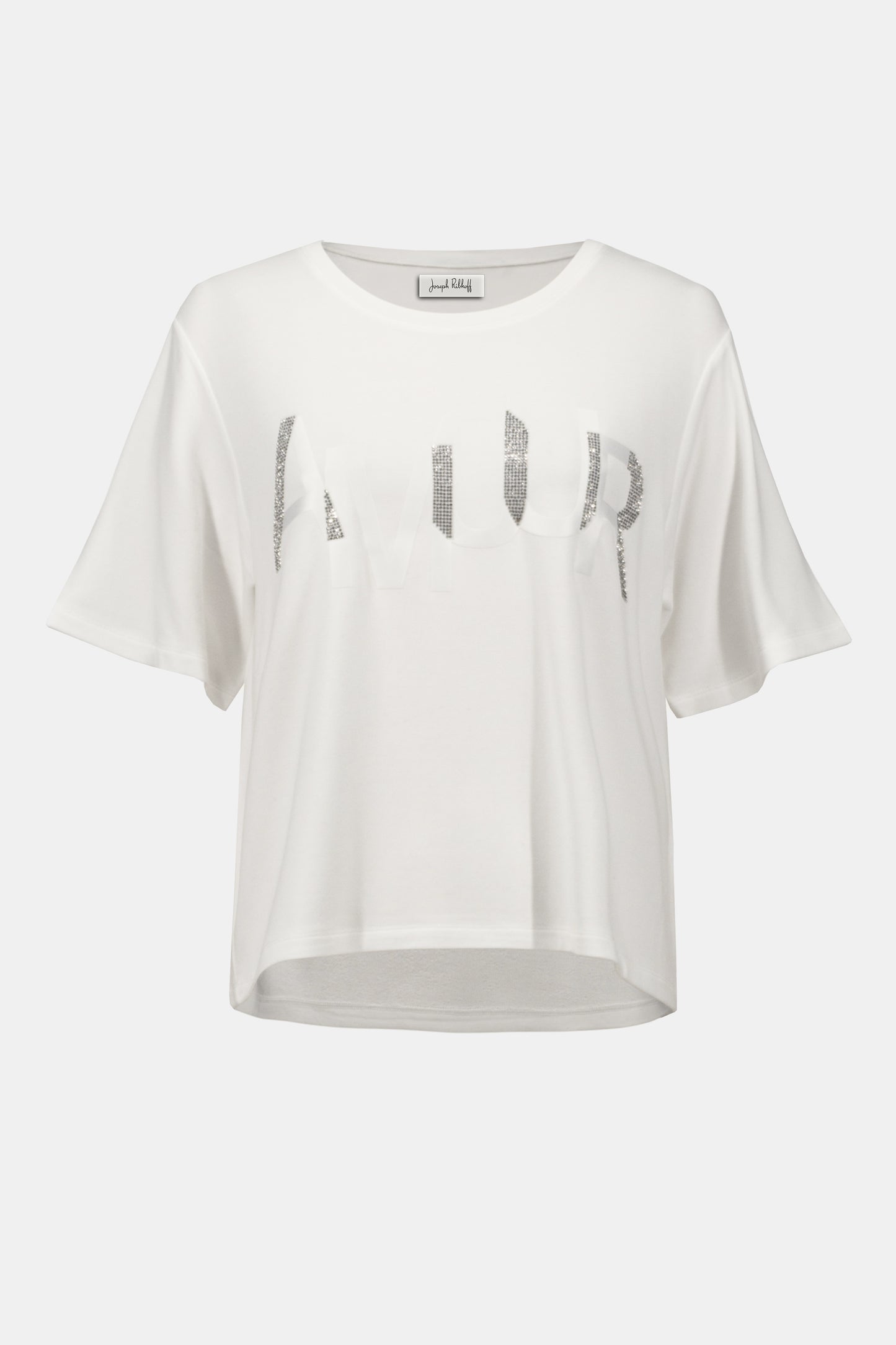 Knit T-Shirt with Rhinestone Word
