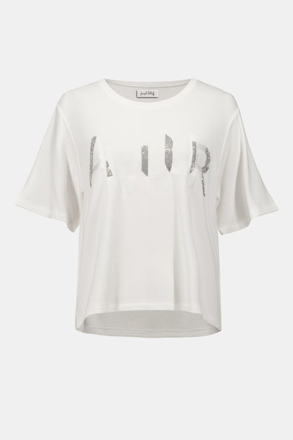 Knit T-Shirt with Rhinestone Word