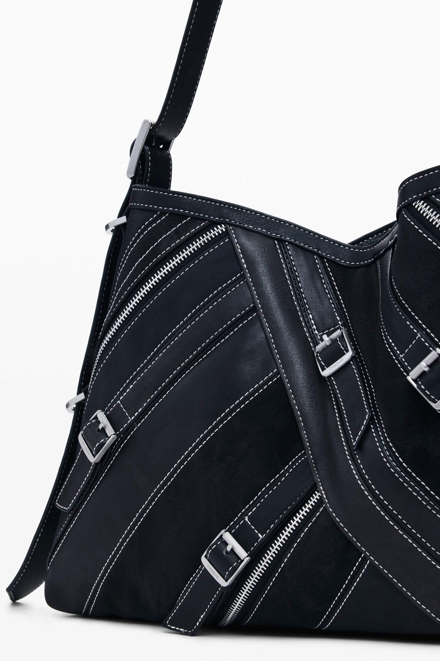 Medium Faux Leather Bag With Buckles