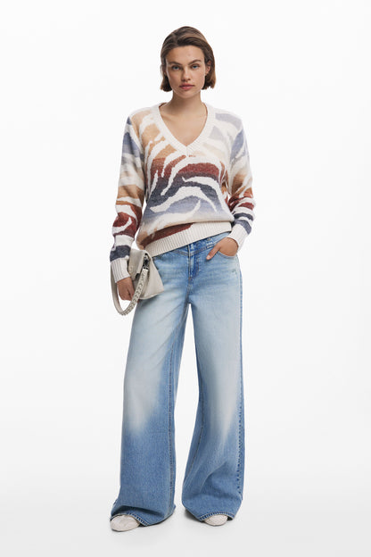 V-Neck Zebra Sweater